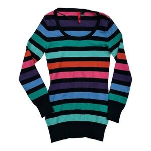 H&M Black Knit Multicolor Stripe Long Sweater - Size 2